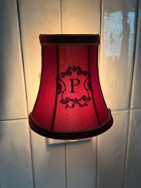 Vintage Monogram P Burgundy and Gold Fabric Lantern Shade.
